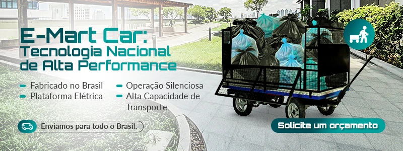 E-Mart Car é um carrinho elétrico fabricado no Brasil, ideal para transporte com alta capacidade e operação silenciosa.